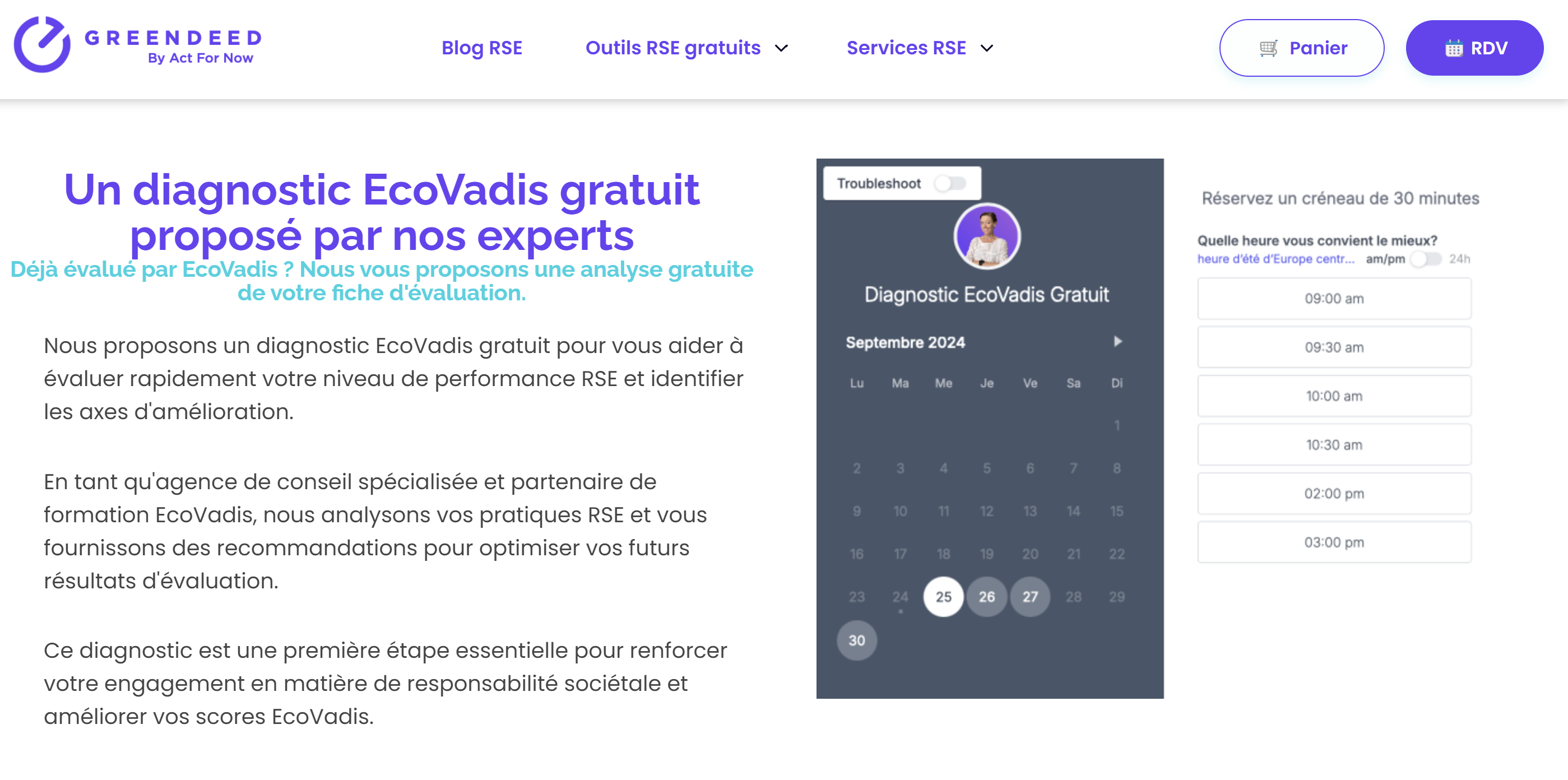 diagnostic-ecovadis-gratuit-greendeed Exemple de l'entreprise greendeed qui propose un diagnotic gratuit pour l'évaluation ecovadis